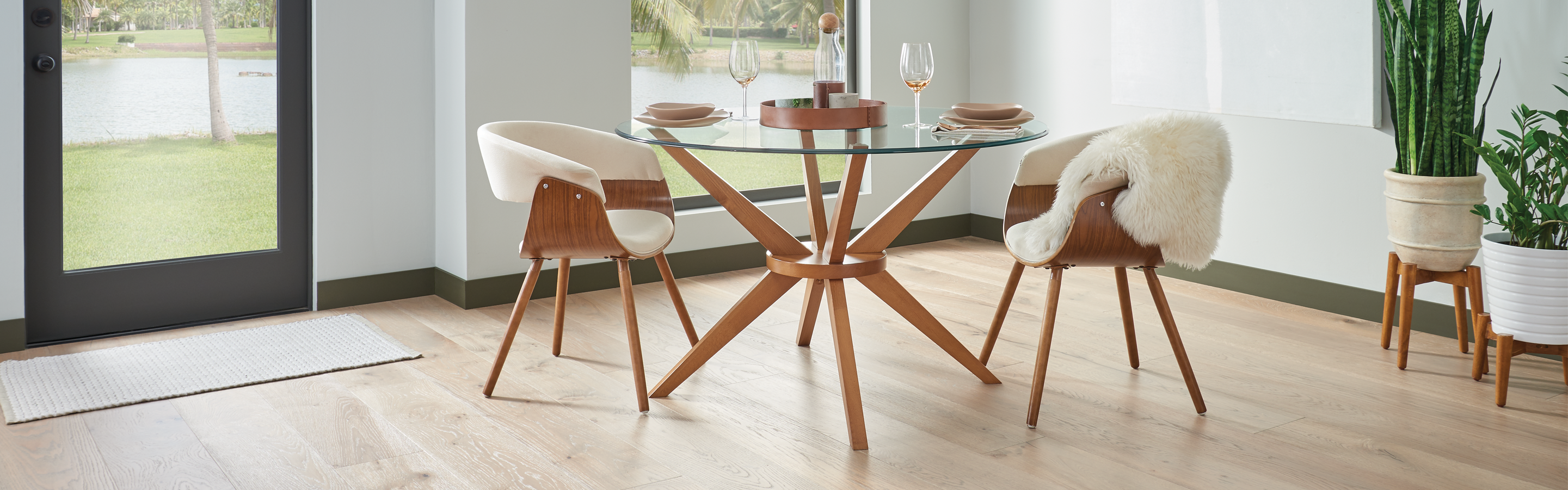 Hardwood floors in a midcentury dining room